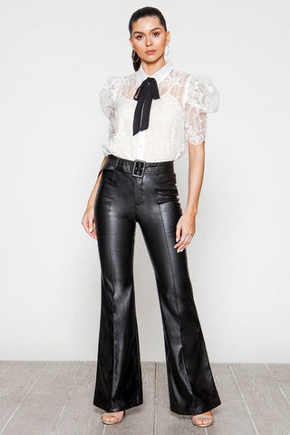 Bold & Beautiful Black Faux Leather Bell Bottom Pants - PLUS