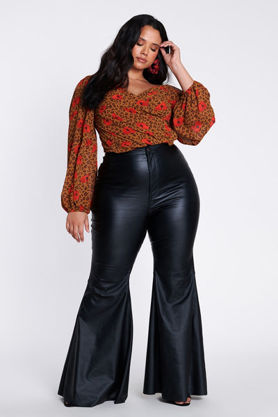 Bold & Beautiful Black Faux Leather Bell Bottom Pants - PLUS
