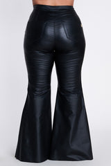 Black Faux Leather Bell Bottom Pants