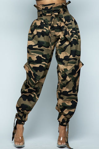Washed Fatigue Camo Scrunched Stacked Leg Pants - PLUS