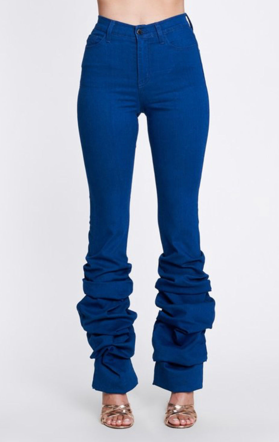 Venice Blue HIgh Waist Stacked Leg Denim Jeans - JEANS