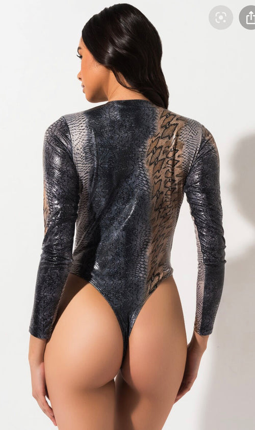 Watch Me Slither Mixed Snakeskin Print Bodysuit Top