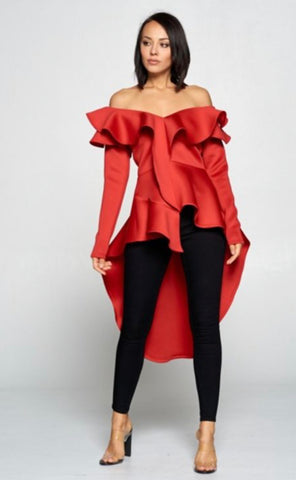 Made For Love Red Long Sleeve Ruffle Top