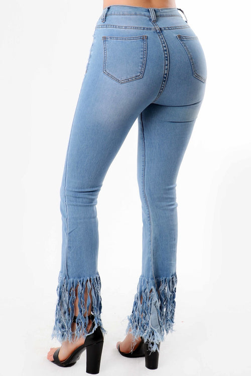 Fancy Fit & Flare Fringe Bell Bottom Jeans