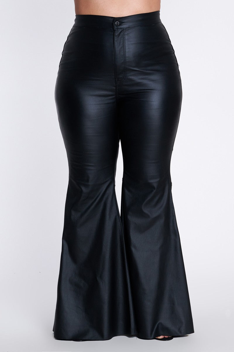 Bold & Beautiful Black Faux Leather Bell Bottom Pants - PLUS –