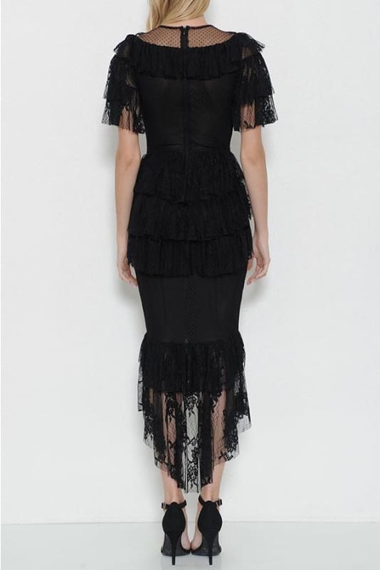 Black Layered Lace Dress - DRESS