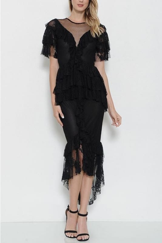 Black Layered Lace Dress - DRESS