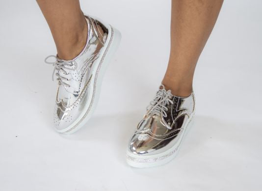 Krixie Silver Bling Platform Oxford Shoes - shoe