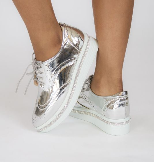 Krixie Silver Bling Platform Oxford Shoes - shoe
