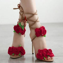 Red Rose Cross Strap Sandals - sandals