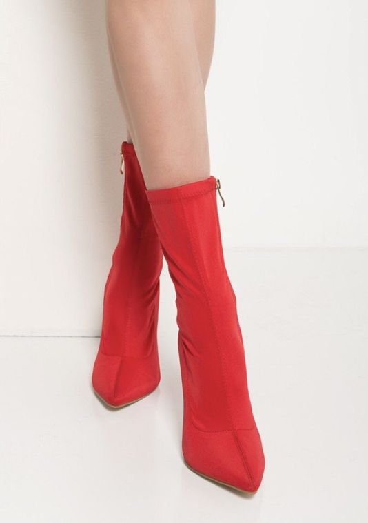 Vivian Red Lycra Pointy Toe Booties - 